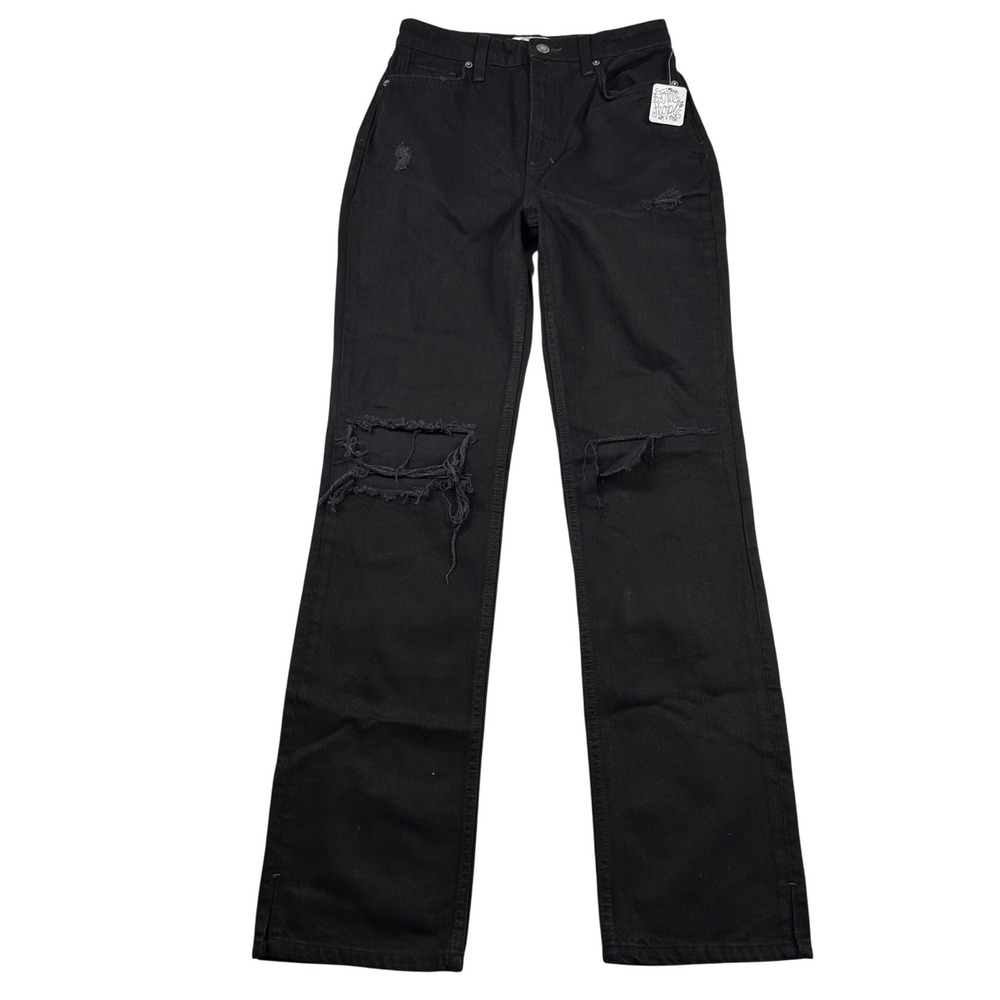We The Free Jeans Womens 27 Bootcut Side Slit High Rise Distressed Black